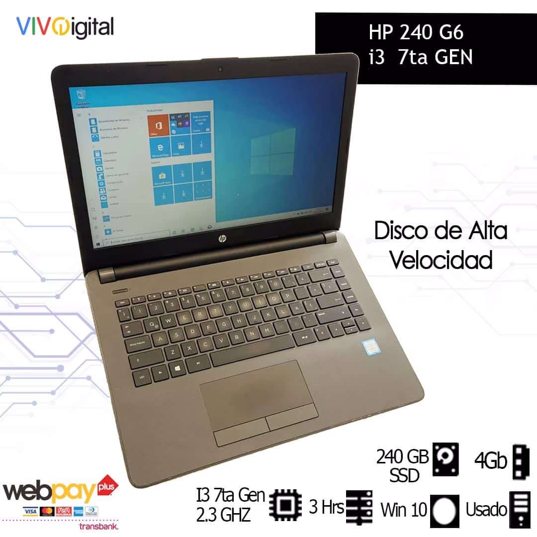 HP 240 Sin precio Notebook HP 240 G6 USADO | i3 7ma Gen | 8GB RAM | 240GB Disco Alta Velocidad - Imagen 1