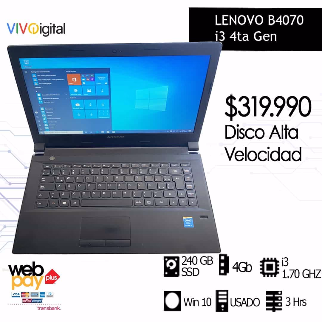 LENOVO B4070 i3 4ta v2 Notebook LENOVO B4070 USADO – 4gb RAM | i3 4ta GEN | 240gb Disco de Alta Velocidad | $319.990 - Imagen 1