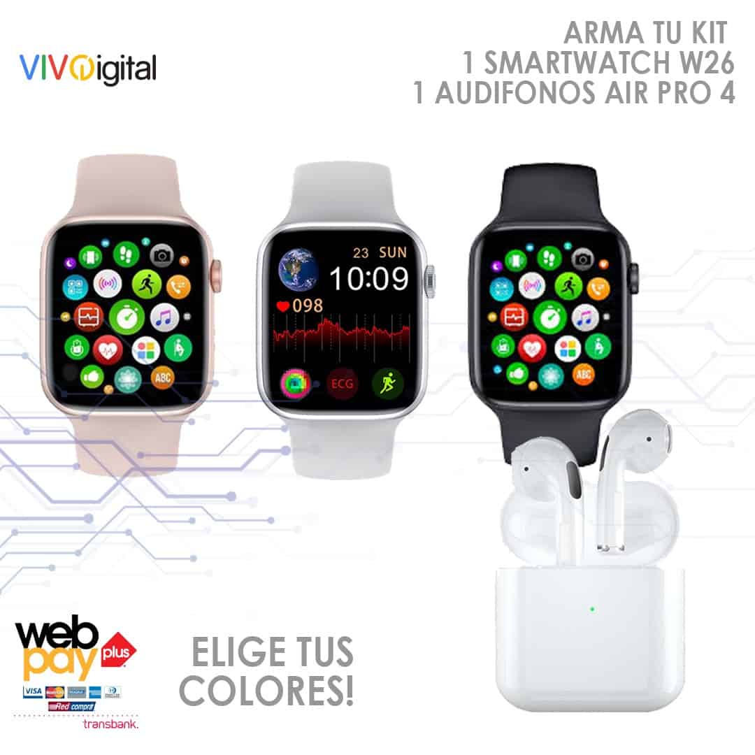 KIT | SMART WATCH W26 + AUDIFONOS AIR PRO 4 | $55.990 – www.vivodigital.cl
