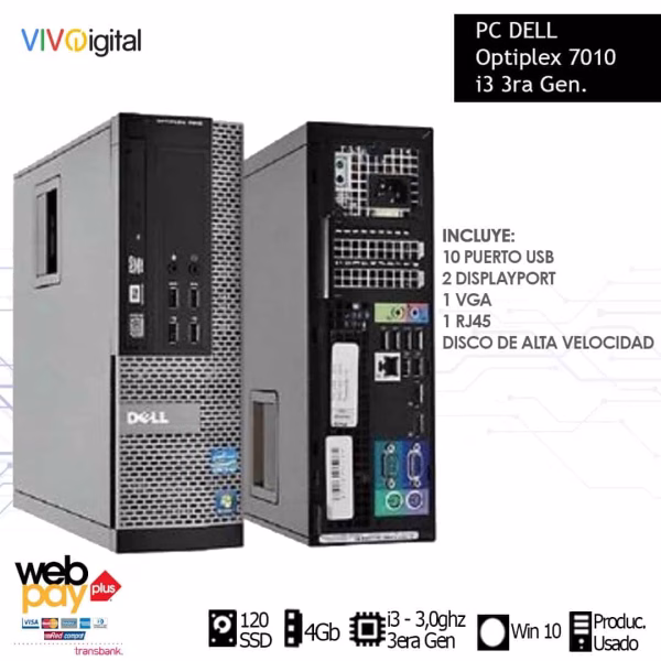 PC DELL OPTIPLEX 7010 | Produc USADO | 4gb Ram | Intel i3 3ra Gen | 120GB Disco de Alta Velocidad