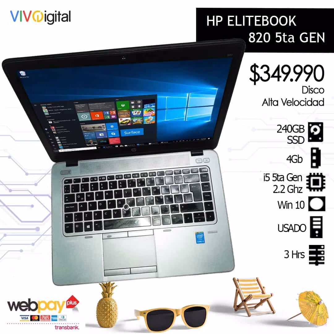 HP ELITEBOOK 820 5ta Gen 4GB 240GB SSD Notebook HP ELITEBOOK 840 Produc Usado - 4gb RAM | Intel i5 5ta Gen | 240gb SSD | $349.990 - Imagen 1