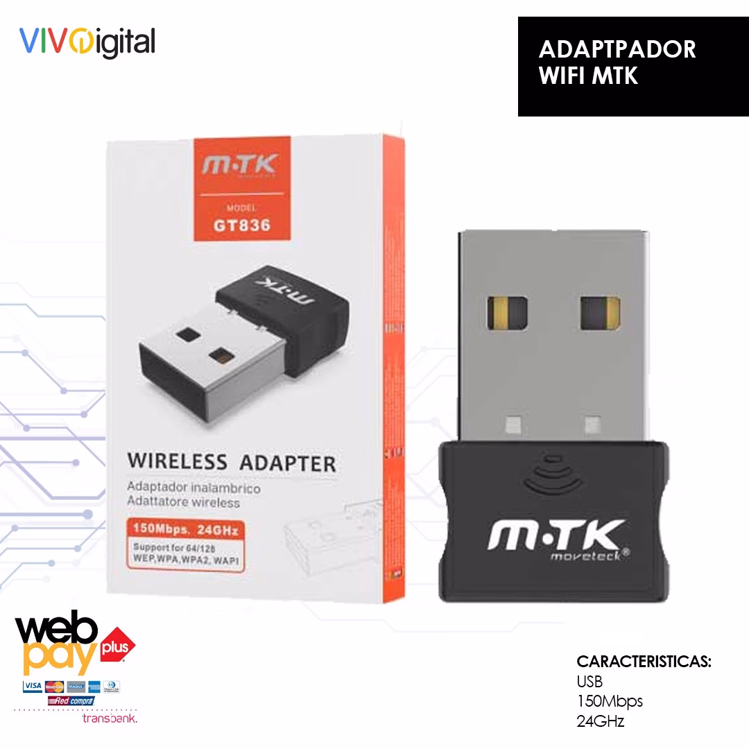 RECEPTOR WIFI MTK GT836 ADAPTADOR WIFI | MOVETEK | GT836 - Imagen 1