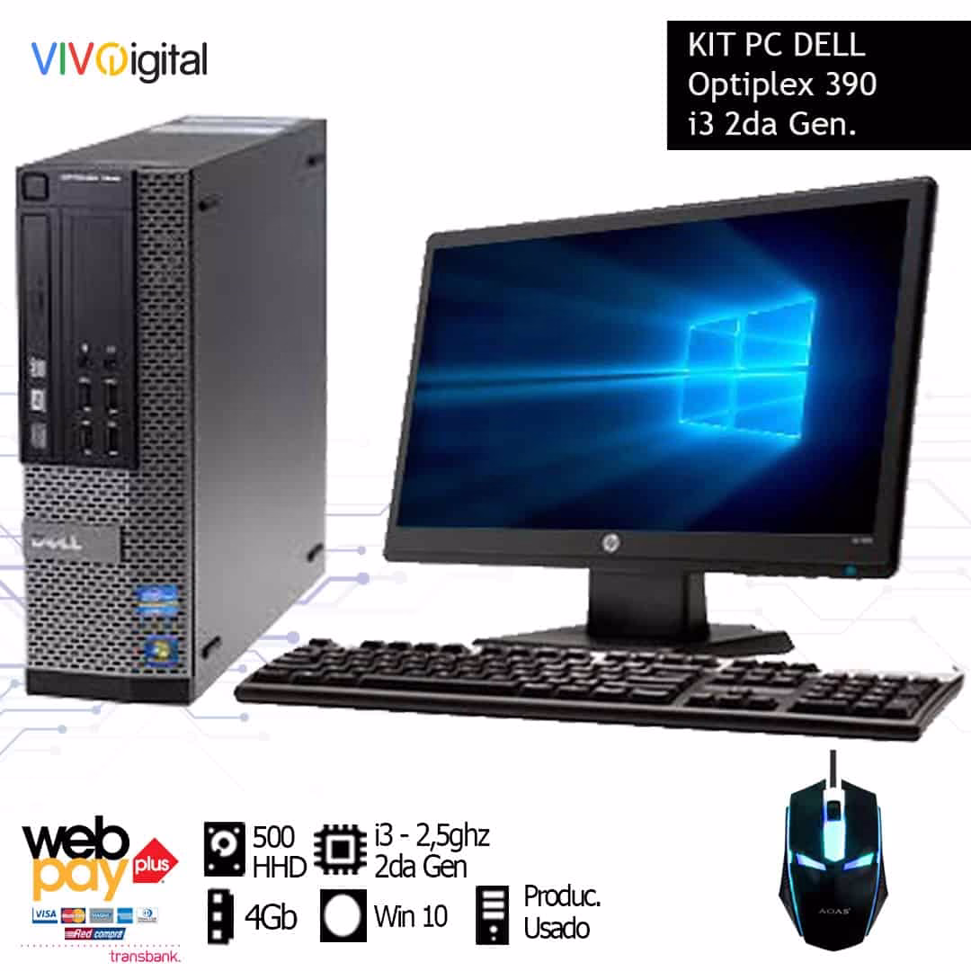 PC DELL OPTIPLEX 390 I3 2DA GEN Con Pantalla teclado y mouse KIT | PC DELL OPTIPLEX 390 USADO | TECLADO + MOUSE + MONITOR USADO 19" | 4gb Ram | Intel i3 2da Gen | 500GB Disco Normal - Imagen 1