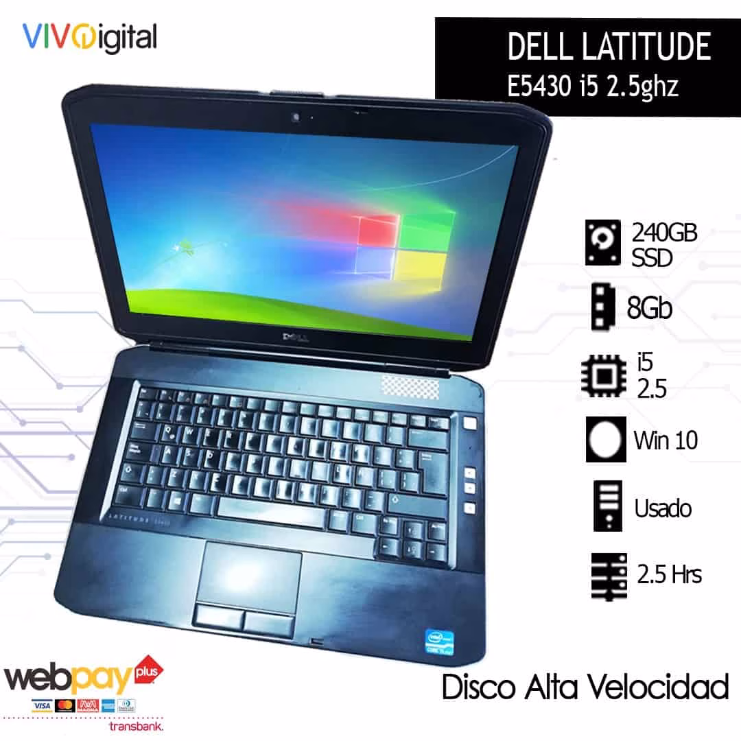 DELL E5430 8gb 240gb SSD Notebook DELL LATITUDE E5430 Usado - 8gb RAM | Intel i5 3ra Gen | 240gb SSD Disco alta velocidad |14Pul Pant - Imagen 1