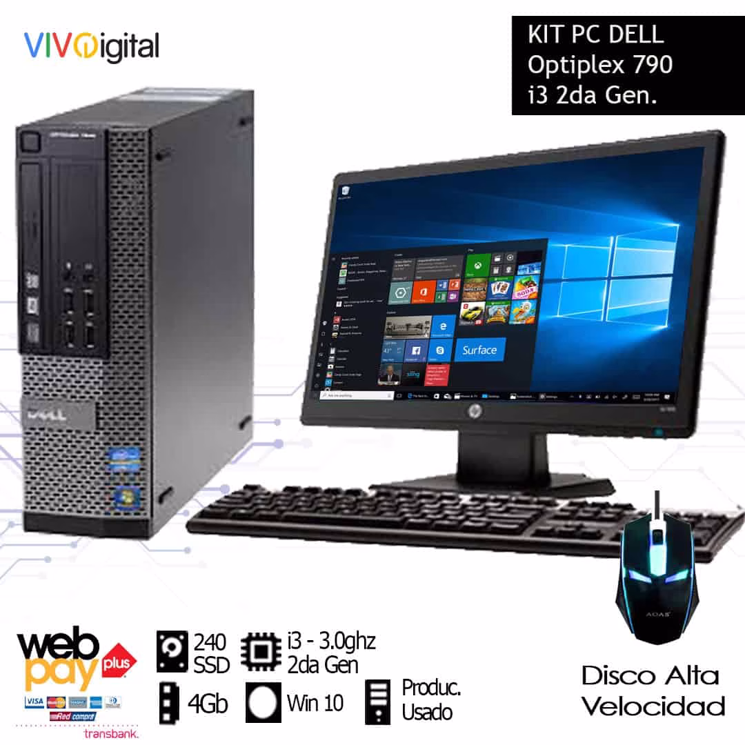 PC DELL OPTIPLEX 790 I3 2DA GEN Con Pantalla teclado y mouse SSD KIT | PC DELL OPTIPLEX 790 USADO | TECLADO + MOUSE + MONITOR USADO 19" | 4gb Ram | Intel i3 2da Gen | 240GB Disco SSD ALTA VELOCIDAD - Imagen 1