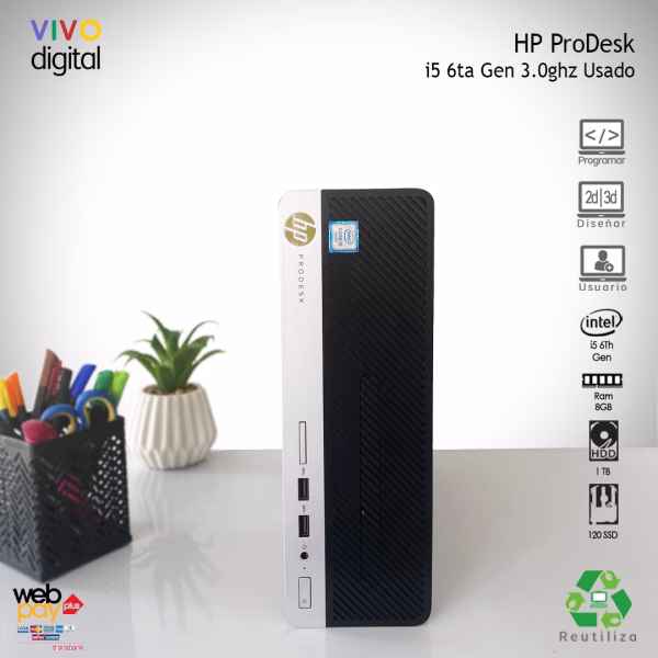 PC HP ProDesk 400 G4 SFF | Produc USADO | Proce. i5 6ta Gen. | 8gb Ram | 1TB Disco HHD | 120GB SSD ALTA VELOCIDAD