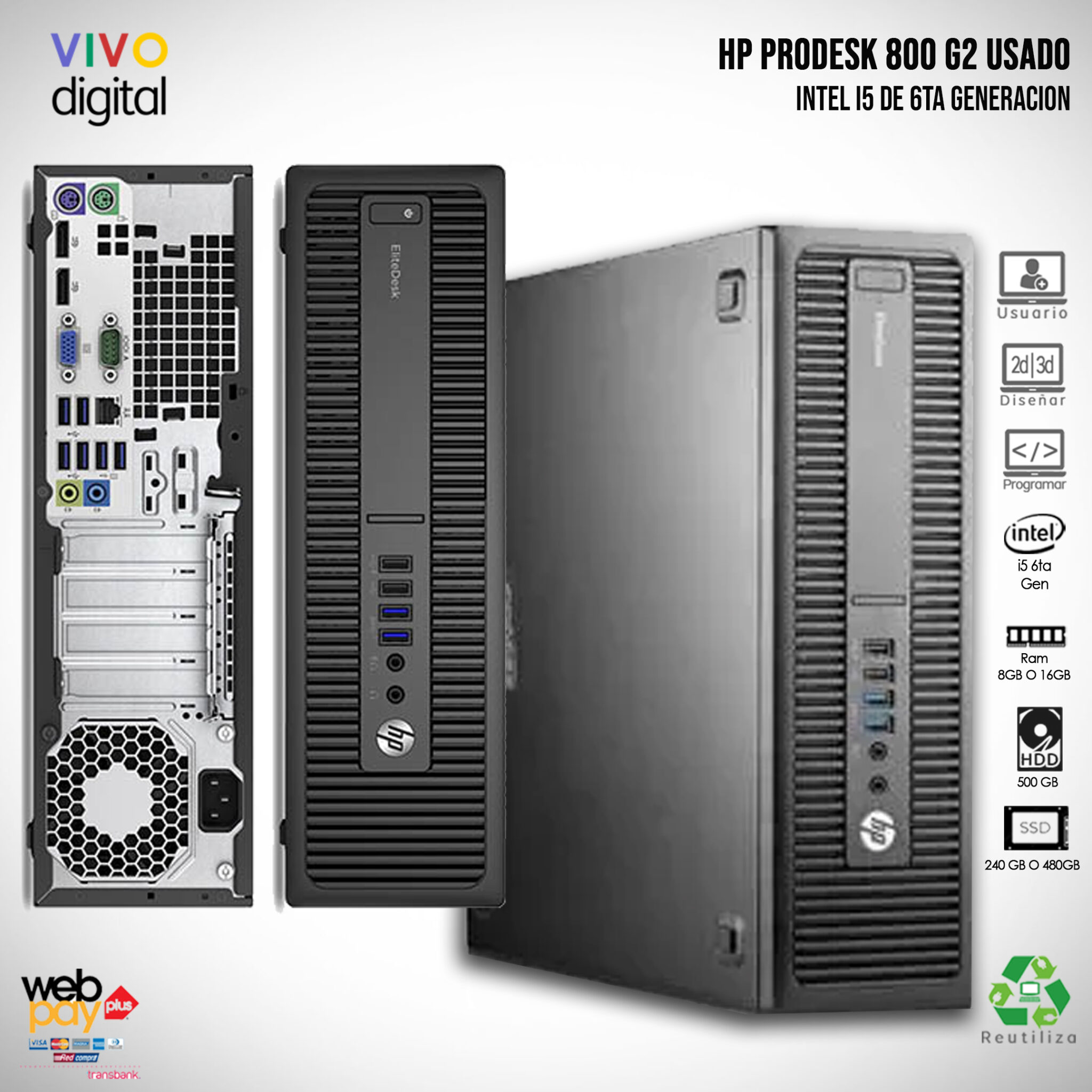 HP PRODESK 800 G2 USADO | Intel i5 6ta Generación | 240 SSD
