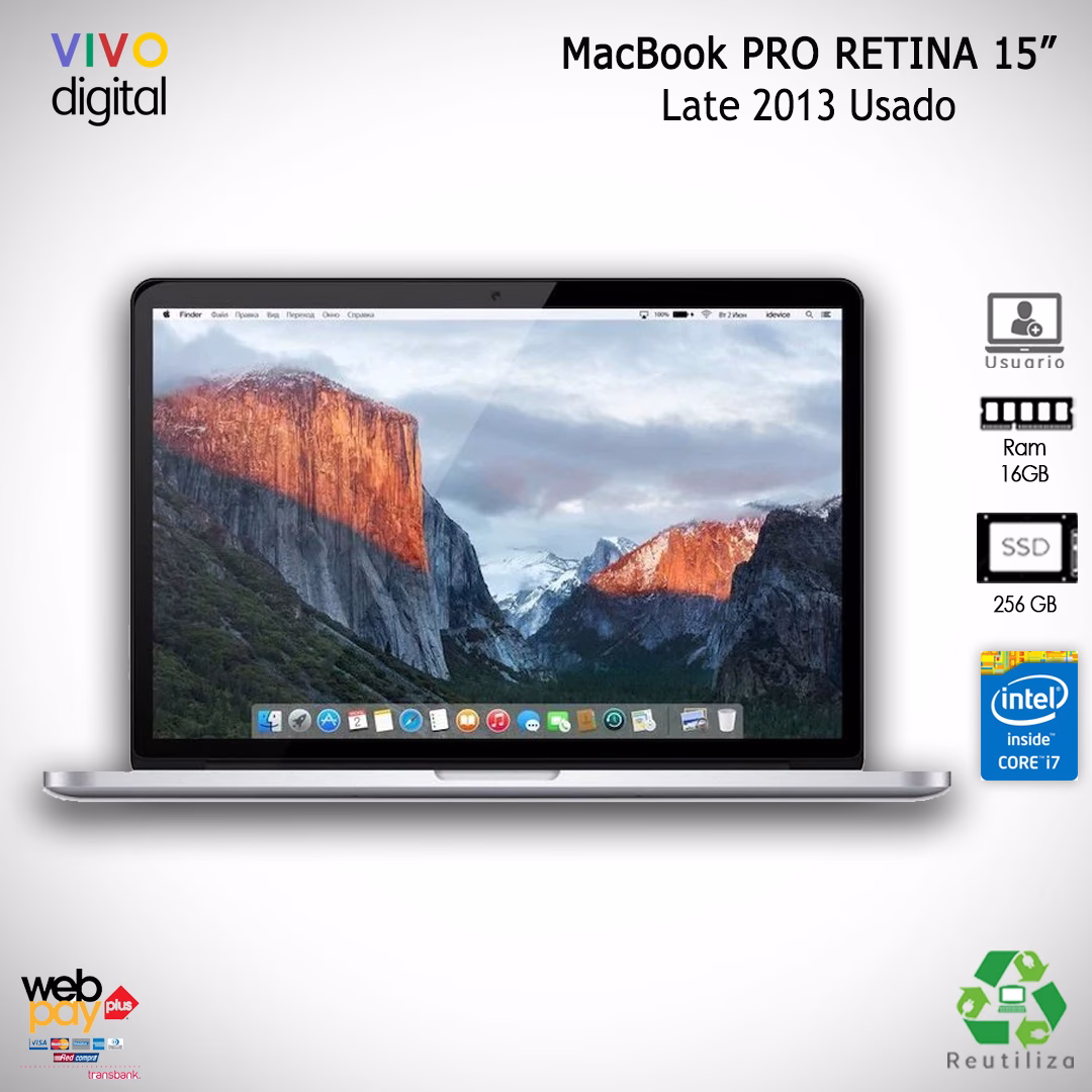 MacBook Pro Retina 2013 15 pulgadas MACBOOK PRO RETINA 15 | LATE 2013 | INTEL I7 | 16GB - DISCO 256GB SSD | USADO - Imagen 1