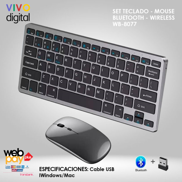 Set Teclado y Mouse Bluetooth-Wireless Weibo WB-8077