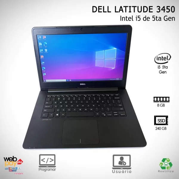 Dell Latitude 3450 Renovado | Teclado Inglés | Core i5 de 5ta Gen | 240GB SSD | 8GB DE RAM Muy buenas condiciones