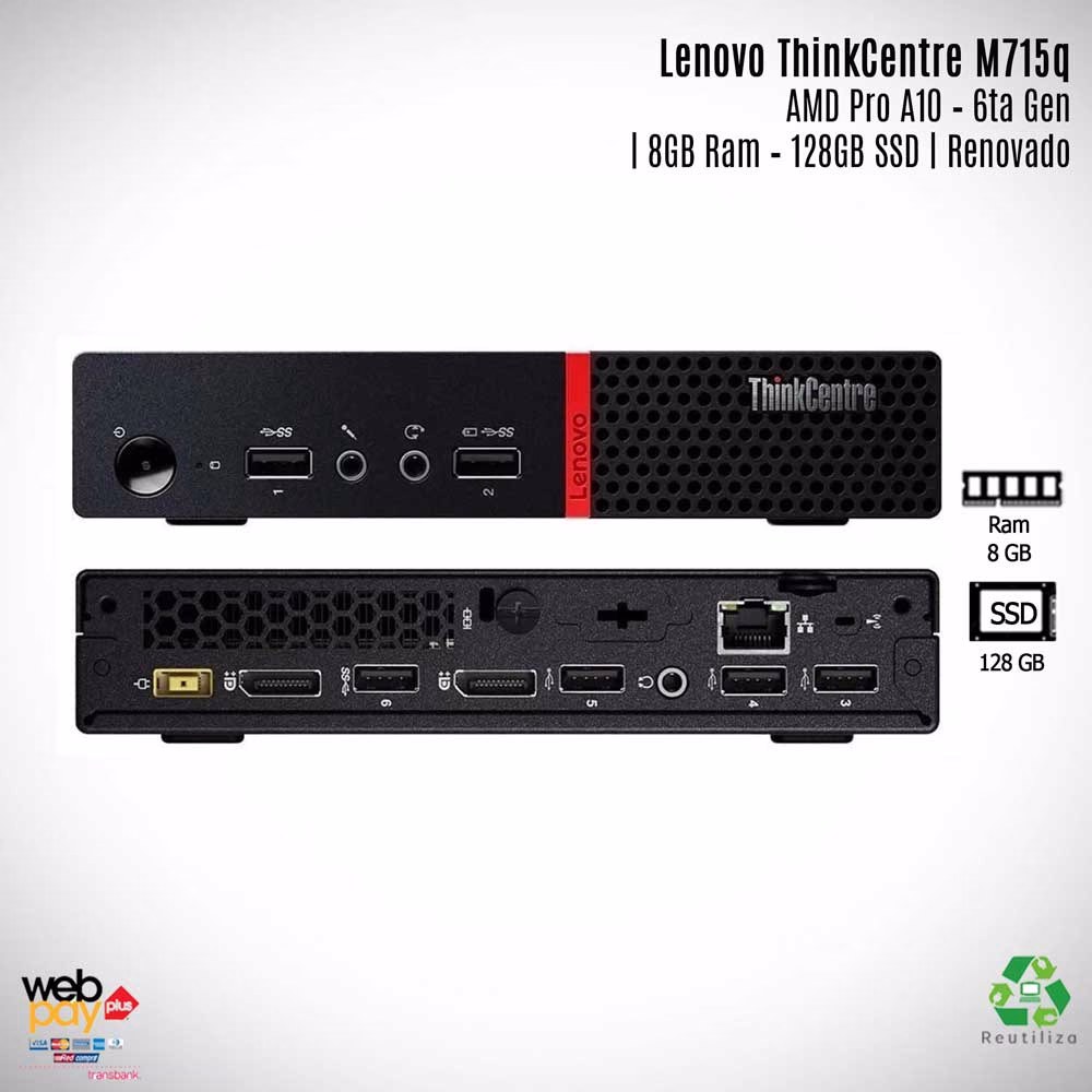 PC-Mini-Lenovo-ThinkCentre-M715q-Tiny---8GB-128GB-SSD PC Mini Lenovo ThinkCentre M715q Tiny | AMD Pro A10 - 6ta Generación | 8GB Ram - 120GB SSD | Renovado - Imagen 1