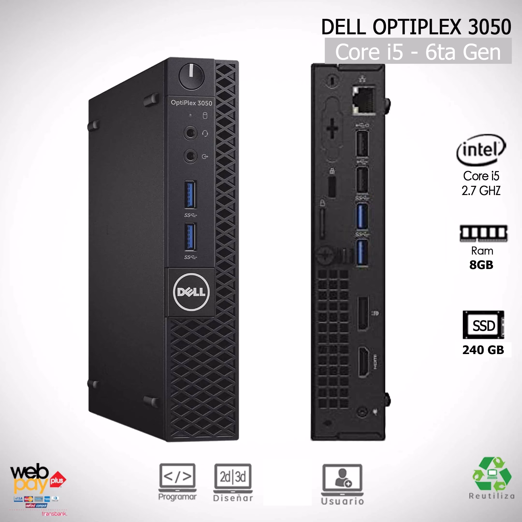 Mini-Dell-Optiplex-3050-8GB-240GB PC MINI DELL OPTIPLEX 3050 | Intel® Core™ i5 - 6ta Gen | 8GB Ram - 240GB SSD | Reacondicionado Muy buen estado - Imagen 1