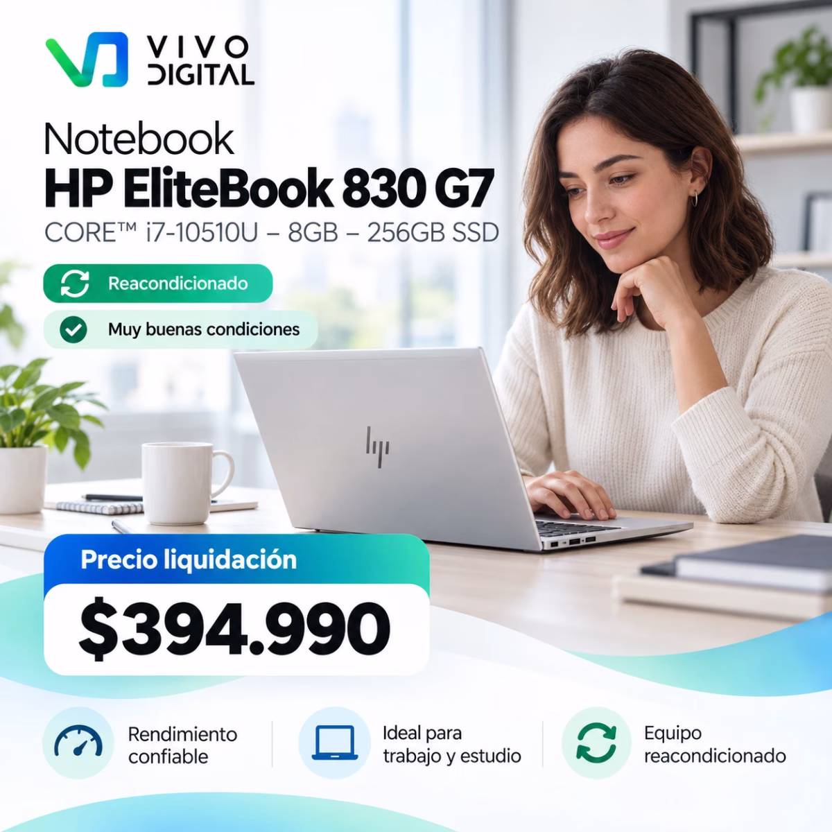 Notebook HP Elitebook 830 G7 CORE™ i7-10510U - 8GB - 256GB SSD |  Reacondicionado Muy buenas condiciones - Imagen 2