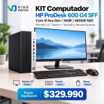 KIT Computador HP ProDesk 600 G4 SFF Reacondicionado | Core i5 8va Gen - 16GB - 480GB SSD | Monitor 22Pul Nuevo + Teclado y Mouse Nuevo