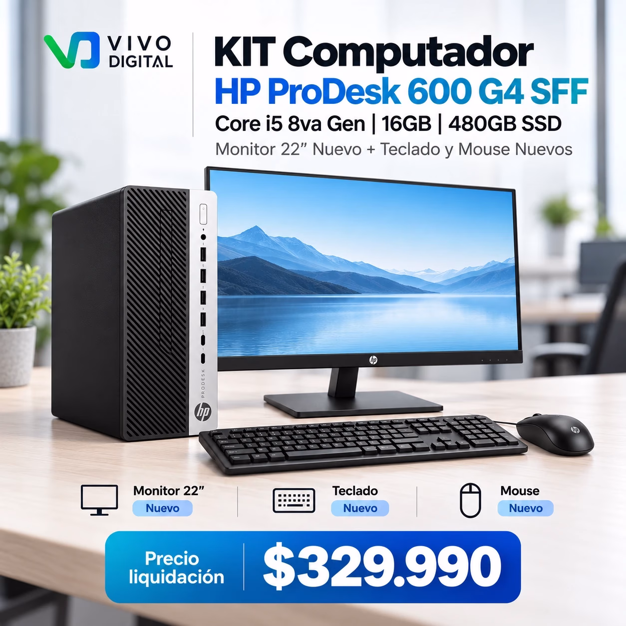 Kit-Computador-HP-Prodesk-600-g4-sff---Core-i5---8va-Gen--16GB-480GBSSD-Monitor-22-pul---kit-teclado-y-mouse-7 KIT Computador HP ProDesk 600 G4 SFF Reacondicionado | Core i5 8va Gen - 16GB - 480GB SSD | Monitor 22Pul Nuevo + Teclado y Mouse Nuevo - Imagen 1