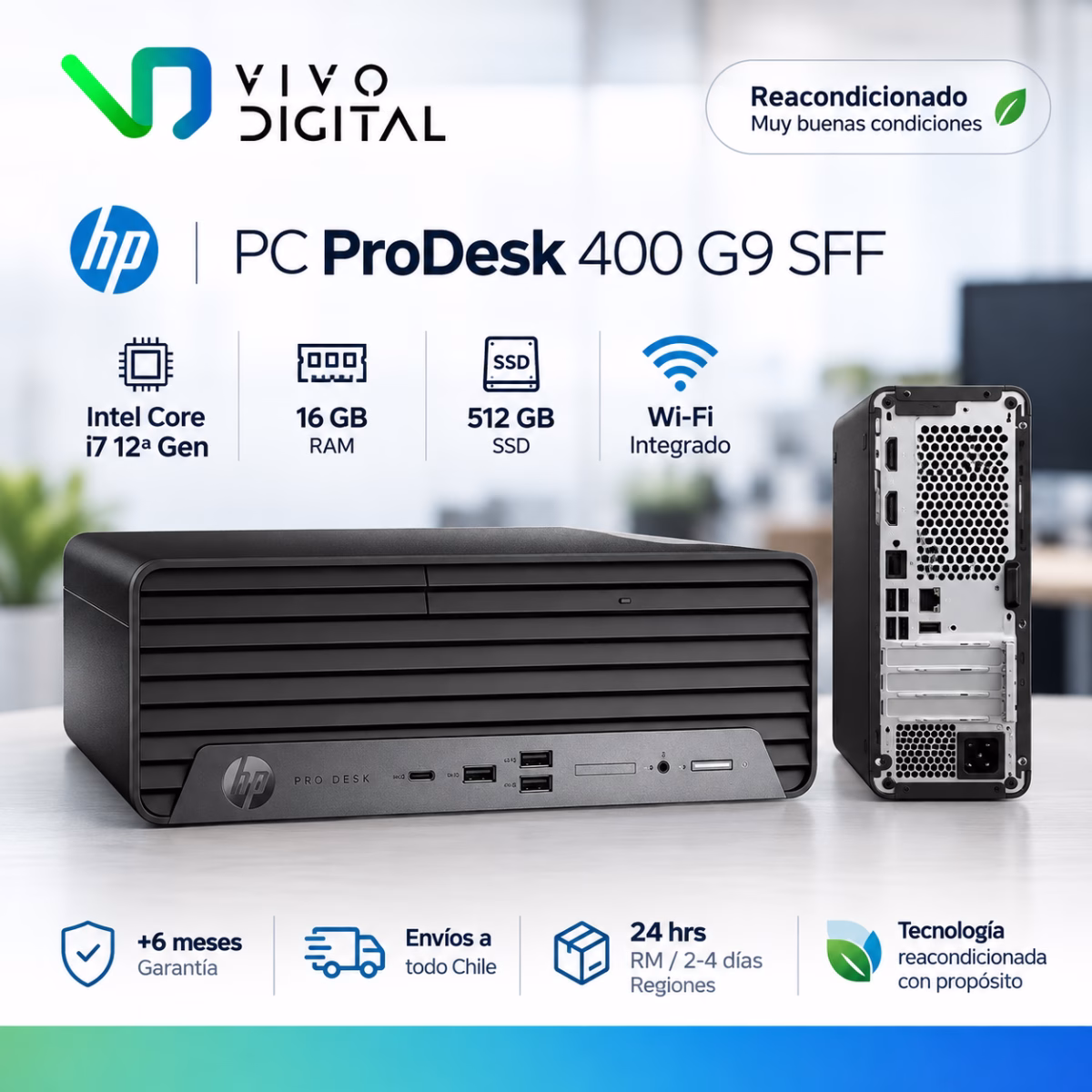 KIT PC HP Prodesk 400 G9 SFF | Intel Core i7 de 12° Gen - 16GB - 512GB SSD  |  Reacondicionado Muy buenas condiciones - Monitor 22 Pul Full HD Nuevo - Teclado y mouse Nuevo - Imagen 2