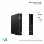 Mini PC Lenovo ThinkCentre M75q Gen 2, vistas frontal en ángulo y posterior verticales del mismo equipo; Ryzen 5 PRO 4650GE, 16 GB RAM y 256 GB M.2. Imagen referencial.